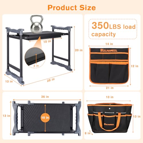 Garden Kneeler and Seat, Extra Wide Thick EVA Pad, Heavy Duty Foldable Garden Bench Holds 350lbs, Ergonomic Kneeling Stool with Garden Tool Pouches, Gardening Gifts for Women, Men & Seniors - color: Black & Orange