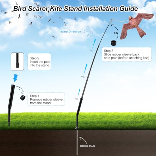 eyijklzo Bird Scarer Kite Stand for 13ft Pole - style: Rotating Base