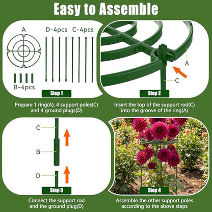 MJZ 8 Pack Peony Cages and Supports, 11.8" D x 25" H Plastic Plant Supports - color: Green-Plastic-8PC