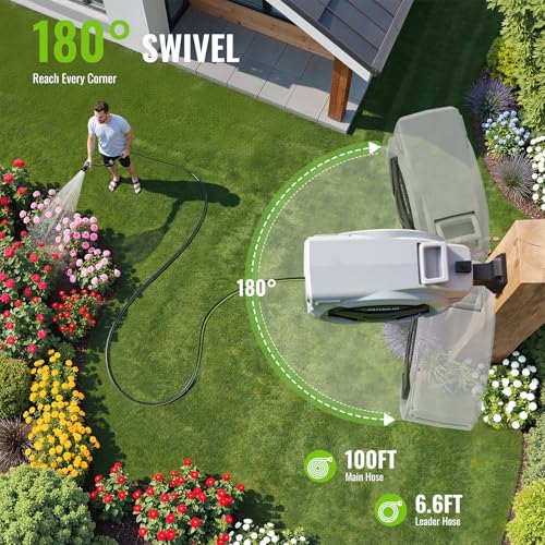 100 FT x 1/2 Inch Retractable Garden Hose Reel for Garden Watering - color: Silver