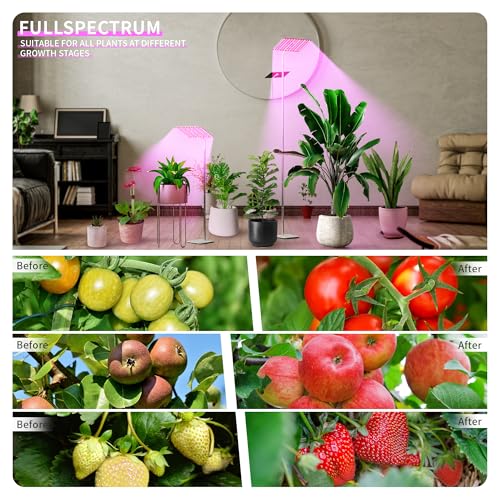 BESTVA 18W Grow Lights for Indoor Plants with Stand, Full Spectrum LED Plant Light for Indoor Plants,12-59 Inches Height Adjustable Growing Lamp with Auto On/Off Timer 4H/8H/12H, 4 Dimmable Brightnes