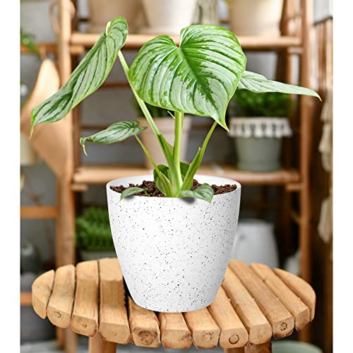 Vanavazon Plant Pots 9/8/7 Inch Set of 3 Flower Pots Indoor Outdoor Plastic Planters with Drainage Hole and Tray (Speckled White) - color: White