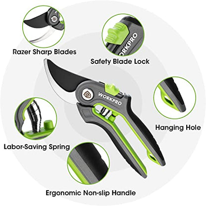WORKPRO 2-Pack Garden Pruning Shears, 8" Bypass & 6.25" Straight Shears