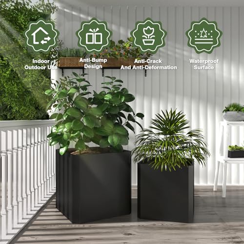 Metal Planter Box 26”L x 26"W x 26"H Large Square Steel Planter Box - color: Black, size: 26"Lx26"Wx26"H