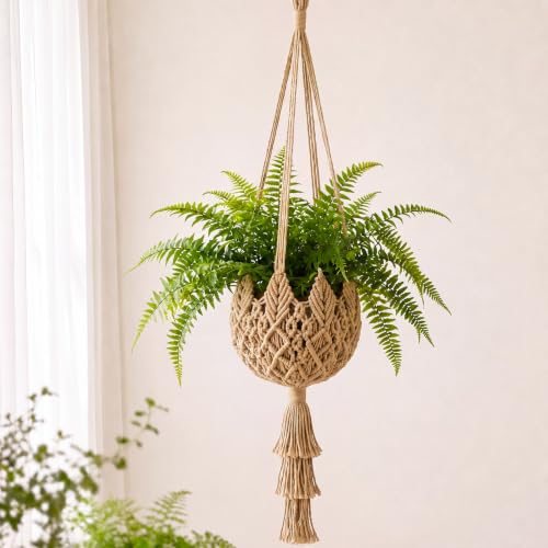 Shappy 1 Pack Boho Macrame Plant Hanger for Indoor - color: Jute Color, size: Style H