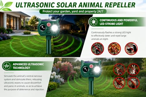 2 Pack Solar Animal Repellent Outdoor, Ultrasonic Deer Repellent Outdoor