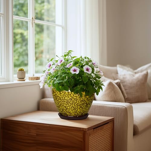 8 Inch Flower Pot, Ceramic Planters with Drainage, Yellow Leopard - color: Yellow Leopard, size: 8 Inch