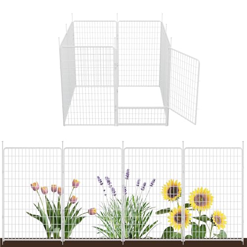 SunsGrove Garden Fence with Gate 50 in(H) x 20.5 ft(L) 8 Panels, Heavy Duty Metal Animal Barrier for Dog and Rabbit, Garden Fencing, Easy Set Up, White - color: White, size: 50 in(H) x 20.5 ft(L) 7 Panels +1 Gate