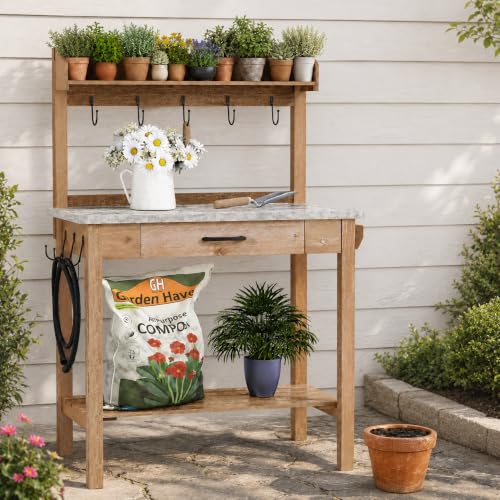 HOLTICO Potting Bench with Storage Drawer, Natural