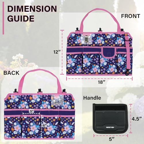 KUNN 5 Gallon Bucket Tool Organizer 18-Pocket Heavy-Duty Bucket Caddy with Hangable Handle & Comfort Grip Pad | Gardening Tool Bag, Garden Organizer Storage Bag Accessory for Gardeners, Purple - color: Purple Floral