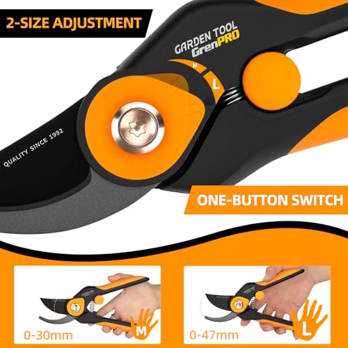 GRENPRO Heavy Duty Bypass Pruning Shears, 8.6", 1.38" Capacity, Orange - color: Orange
