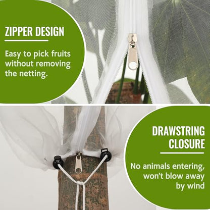 2 Pack Fruit Tree Netting Bags with Zipper and Drawstring, Ultra Fine Mesh Garden Netting Plant Cover, Bird Netting for Blueberry Bushes, Fruit Vegetable Trees, Flowers (White, 10 x 10 ft) - color: White, size: 10 x 10 ft