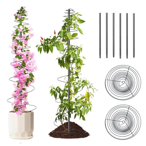 2 Pack Spiral Metal Garden Trellis for Climbing Plants Outdoor Indoor - 44" Adjustable Plant Support Tower with Center Pole, for Outdoor Garden, Raised Bed, Backyard, House Flower Pots & Planters - size: 12 to 44"(2 pack)