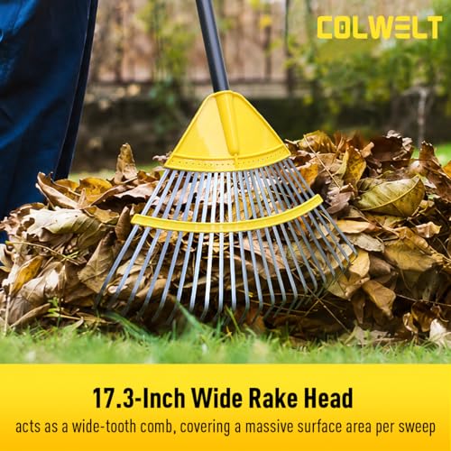 Colwelt Garden Rake for Leaves 72’’, 22 Tines Metal Leaf Rakes for Lawns with 18’’ Wide Head, Yard Leaf Rake with Long Handle, Leaves Rake for Shrub, Grass, Debris, Pine Needles, Gentle On Lawn Garden
