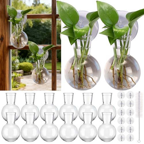 Baderke 12 Pack Suction Cup Vase, Window Propagation Glass Planter, Bulb