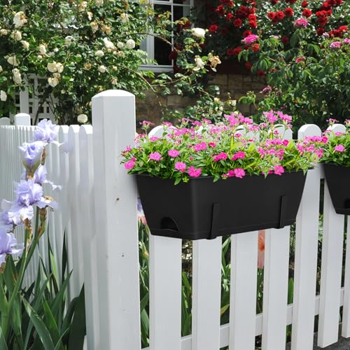 CADUKE 6 PCS Railing Planter Boxes, Black Planter Boxes with Bracket - color: Black