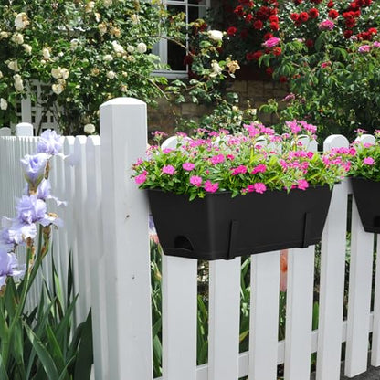 CADUKE 6 PCS Railing Planter Boxes, Black Planter Boxes with Bracket - color: Black