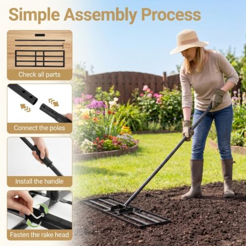 COSTWAY 30x10 Inch Lawn Leveling Rake (Black, 30"x10") - color: Black