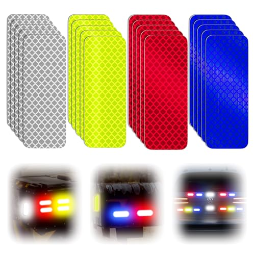 PHIXBEAR 20 Pcs Super Reflection Reflective Stickers, Safety Reflective Tape for Car Bike Mailbox Helmet, White Yellow-Green Red Blue Reflective Tape Outdoor Waterproof 3.15" X 1.18" - color: Multicolored