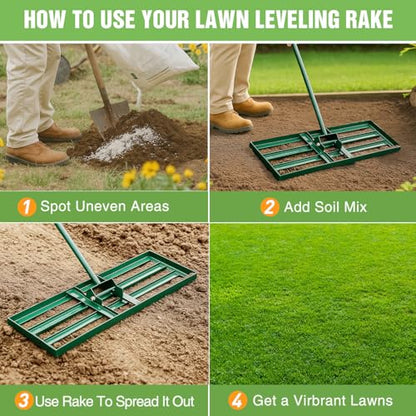 Yesker Lawn Leveling Rake 36 Inch for Soil Yard Leveling Rake with 36"x10" Ground Plate 72" Steel Handle Effort-Saving Heavy Duty Ground Leveler Tool for Backyard Garden Farm Golf Course Landscaping - size: 36 inch
