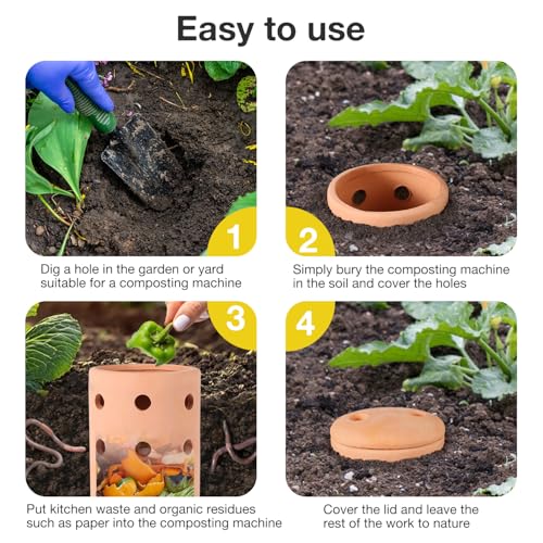 Underground Worm Farm Clay 10Inch Garden Composting bin Ceramics Outdoor Gardening from Kitchen Food Waste with Holes Systems Sustainable Worm Composter for Raised Garden Beds at Home - style: 10Inch