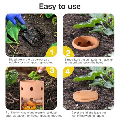Underground Worm Farm Clay 10Inch Garden Composting bin Ceramics Outdoor Gardening from Kitchen Food Waste with Holes Systems Sustainable Worm Composter for Raised Garden Beds at Home - style: 10Inch