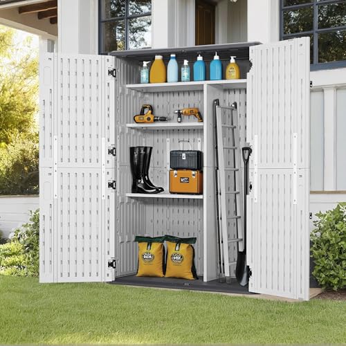 Macrout 50 Cu Ft Outdoor Storage Cabinet with Shelves, Waterproof ST5782 (Light Gray, Medium) - color: Light Gray, size: Medium