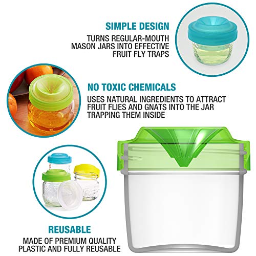 Masontops Trap Caps - Reusable Indoor / Outdoor Fruit Fly Trap Catching Lids - Fits Any Regular Mouth Mason Jar - 4 Pack