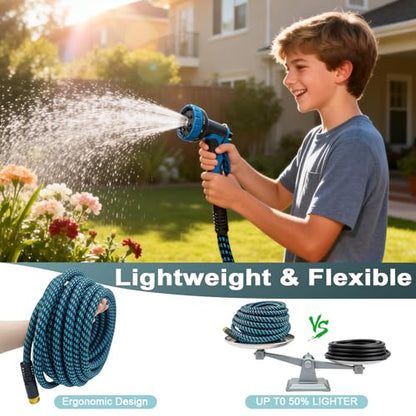 garden hose 100 FT, non-extendable and ultra-lightweight, equipped with 10-function nozzle. Kink-free, sturdy, flexible, and wear-resistant, suitable for use in yards, lawns, outdoors (100 FT) - size: 100 FT