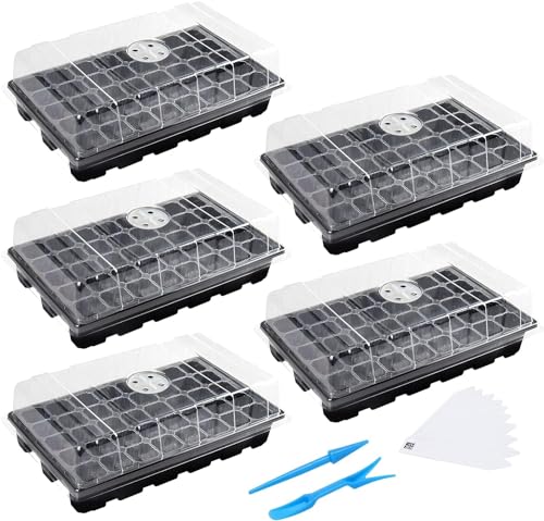 MIXC 5 Pack Seed Starter Tray, 200Cell Mini Propagator Greenhouse Grow Kit - color: Black, size: 40-Cell 5-Pack