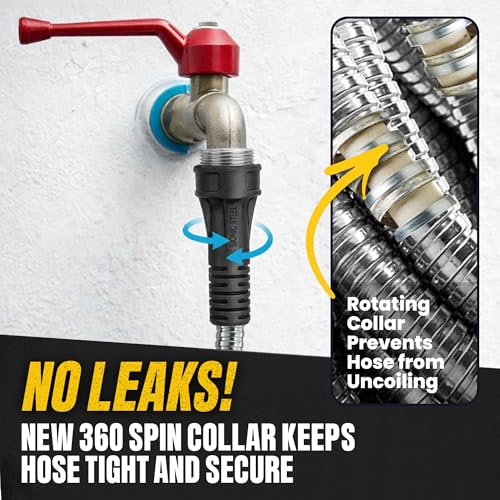 BIONIC STEEL 100 Ft Metal Garden Hose with Sprayer Nozzle - size: 100'