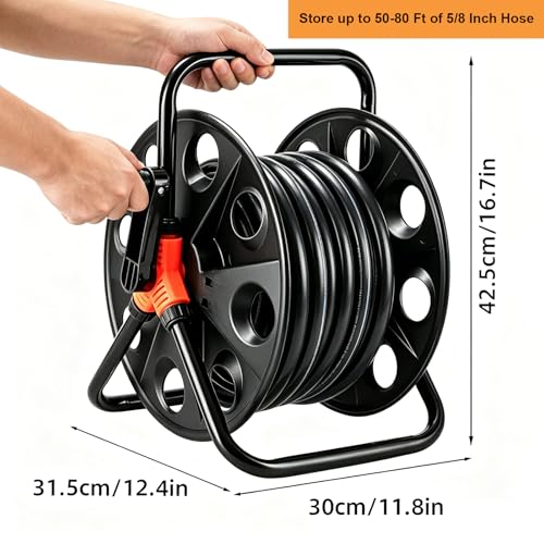 Portable Garden Water Hose Reel Cart, Holds up to 50-80 Feet of 5/8-Inch Hose, Small Hose Reel Lightweight Hose Pipe Holder for Garden/Flower Beds/Car Washing