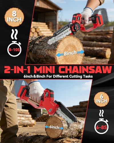 Ecarke Electric Mini Chainsaw Compatible with Milwaukee 18V - color: Red, size: 8 Inch & 6 Inch