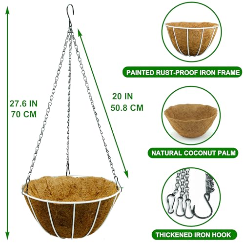 HOSY 2-Pack 12-in Hanging Metal Planter Baskets with Coconut Fibre Liner - color: Stripes - White