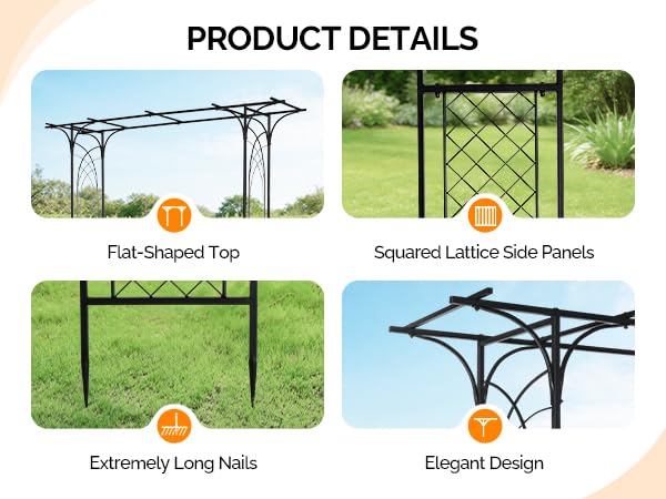 VINGLI Garden Arbor, Arch for Wedding Ceremony Party, Christmas Garden Decor Steel Garden Trellis for Plant Climbing, Arch for Garden, Backyard, Lawn, for Hallowmas (Flat Top) - style: Flat Top