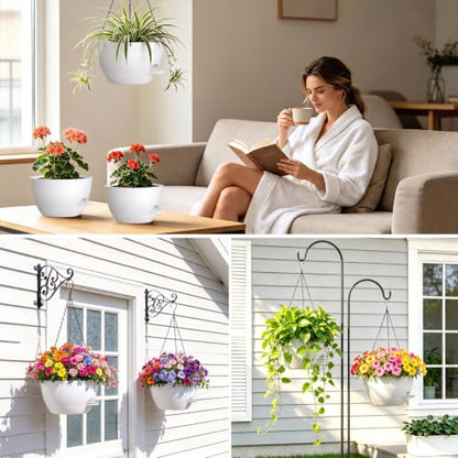 8 Inch Self Watering Hanging Planters Set of 3 with Saucers - color: White, size: 8 Inch 3 Pack