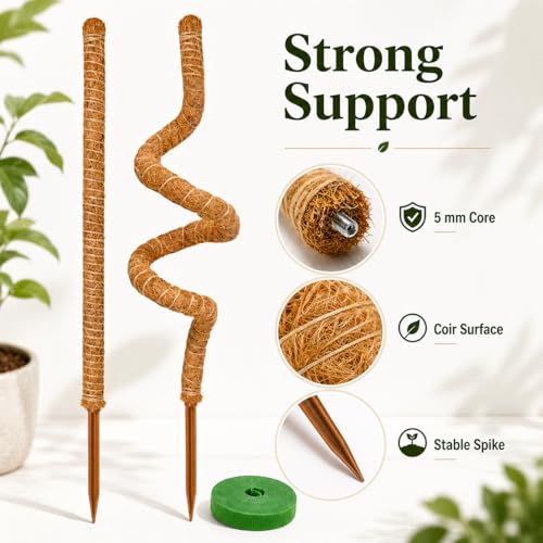 Moss Pole Monstera Plant Support, 28inch Bendable Coir Pole for Climbing Plants, Heavy-Duty Trellis Plant Sticks for Indoor Potted Plants,Includes Jute Rope & Straps - size: 2 Pack 28-Inch -B