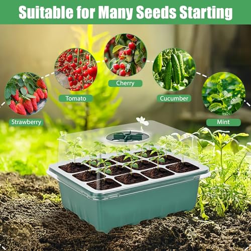 Sckee 6 Pack Seed Starter Tray with 10"x20.75" Seedling Heat Mat, Seed Starter Kit with Humidity Dome, Seed Starting Trays Plant Starter Kit and Base, Kit for Seeds Growing Starting