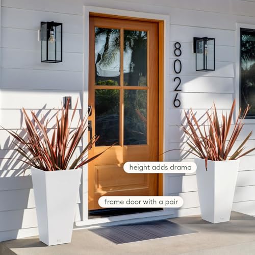 Veradek Pure Series Taper Planter - Tall Tapered Outdoor Planter with Shelf - color: White, size: 26 inch - 1 pack