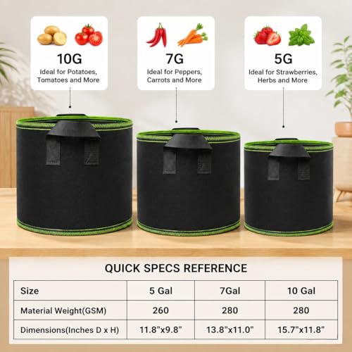 7 Gallon Grow Bags, Heavy Duty Fabric Pots with Handles for Vegetables - size: 7 Gallon