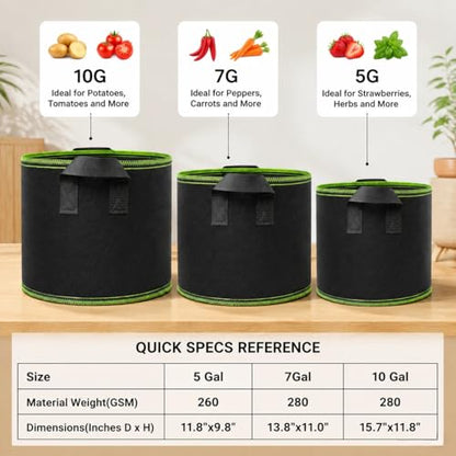 7 Gallon Grow Bags, Heavy Duty Fabric Pots with Handles for Vegetables - size: 7 Gallon