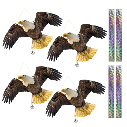 Flat Fake Hawk to Keep Away with Reflective Tape, 2Pcs Pigeon Scare Devices, Visual Hanging Owls to Scare Away from Woodpecker Porch Patio Balcony, Garden Owls to Scares Outdoor to Protect Yard - color: 4Pcs Black-1