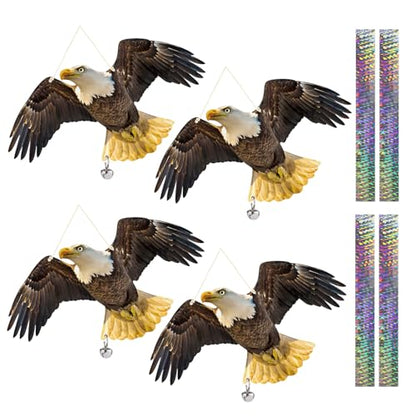 Flat Fake Hawk to Keep Away with Reflective Tape, 2Pcs Pigeon Scare Devices, Visual Hanging Owls to Scare Away from Woodpecker Porch Patio Balcony, Garden Owls to Scares Outdoor to Protect Yard - color: 4Pcs Black-1