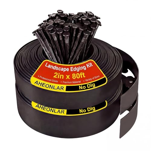AHEONLAR Landscape Edging, 2" x 80' Garden Edging Border, Plastic Garden Edging with 90 Pcs Spikes, No Dig Landscape Edging Black Garden Border for Lawn, Yard and Flower Bed
