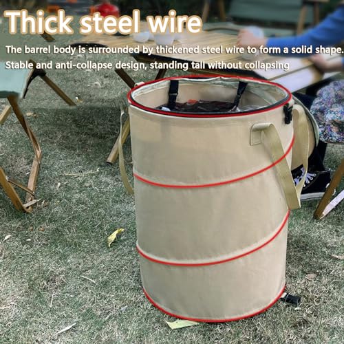 Pop up Camping Trash can with lid,Collapsible 24 Gallons Trash can with Sorting Clips,Garden Garbage Bag with Lid,Lawn and Leaf Bags - Reusable Yard Waste Bags (Beige Coffee) - color: beige coffee