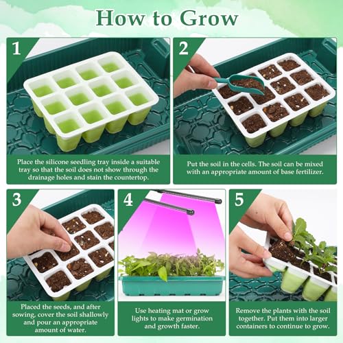 10pcs Reusable Seed Starter Tray, 120 Cells Seed Starter Kit, Silicone Seedling Starter Trays for Starting Plant Seeds with Flexible pop-Out Cells, Indoor Gardening Plant Germination Trays - color: Green 10pcs