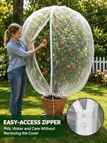 Garden Bird Netting for Insects, 2 Pack 6.5X5.7FT, Fruit Tree Netting with Zipper & Drawstring, Ultra Dense Mesh Plant Covers for Blueberry Tomato Cherry Peach Apple Trees Pest Barrier (6.5X5.7FT)