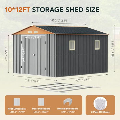 Verdeluxe 10x12x7.4FT Multi-Used Shed & Outdoor Storage Shed with Base - size: 10*12FT (Base Included)