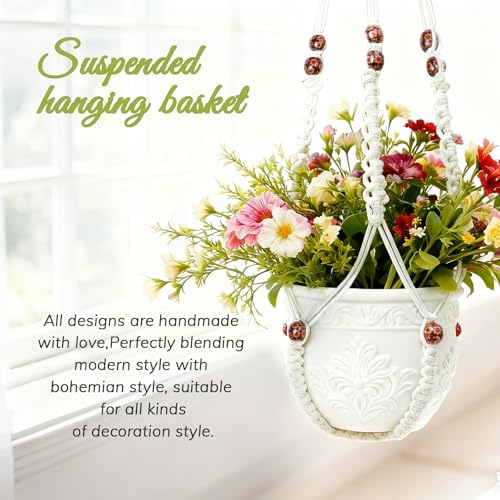 35 Inch Macrame Plant Hanger, Large for up to 15 Inch Pot Extra Long Hanging Planter Holder Basket with Wood Beads for Indoor Outdoor Home Decor (Ivory, 1-Pack) - color: Ivory, size: 1-Pack