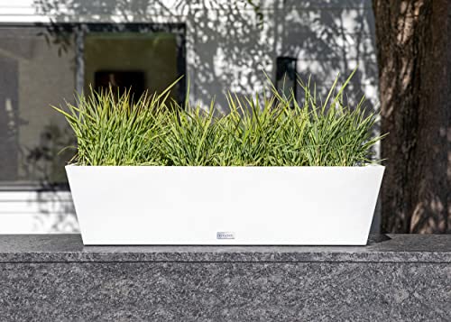 Veradek Pure Series Window Box Planter - Tapered Outdoor Planter - color: White, size: 36 inch